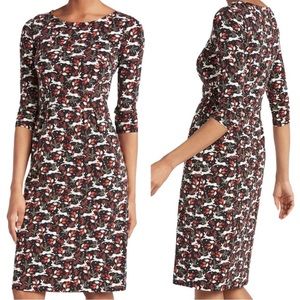 Boden Rabbit Print 3/4 Sleeve Sheath Dress with Pockets US 6L (Long)